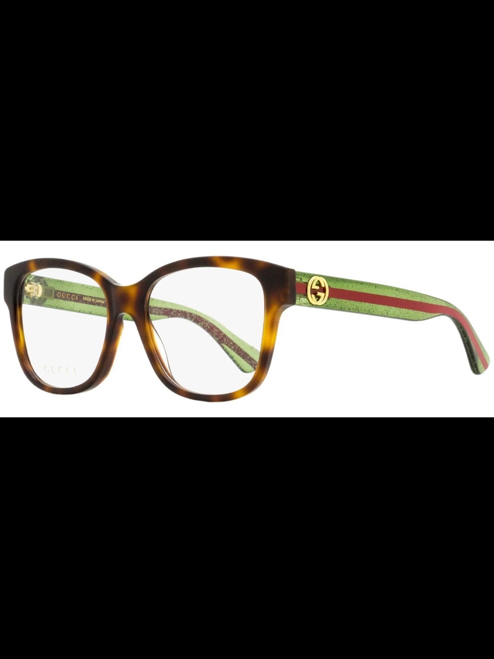 Gucci Tortoiseshell Frame Glasses with Green and Red Stripe Temples Gg0038oN - Picture 8 of 10